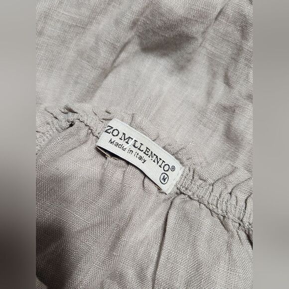 Terzo Millenio Made in Italy 100% Linen tiered mini sundress off shoulder M - Picture 5 of 6